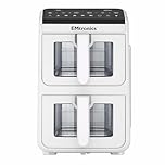 EMtronics 10L Stack Air Fryer with Windows and Dual Zone 2460W Family Size, 8 Preset Cooking Mode, Match Cook & Smart Finish Functions, 10 Litre - White