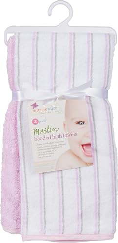 Image of Baby Hooded Bath Towel - Super Soft Terry Cloth with Muslin Hood - Naturally Absorbent for Quick Drying - Gentle on Baby's Skin - Durable & Long-Lasting - Perfect for Newborns & Infants (Pink, 2-Pack)