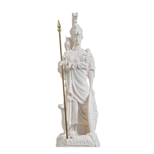 Athéna avec hibou Bouclier de Méduse Grecque Albâtre Statue 27 cm