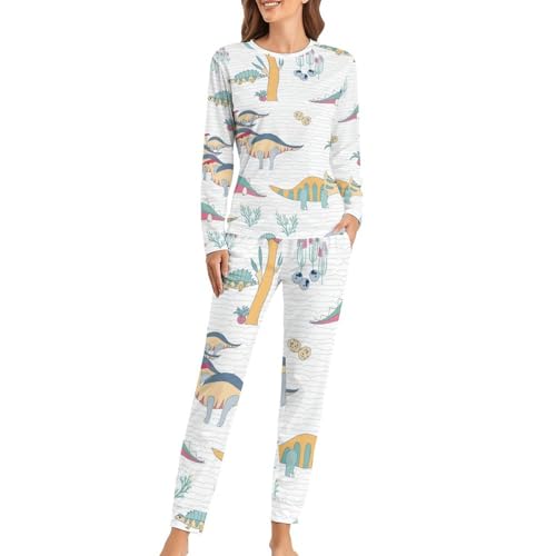 Pyjama femme dinosaure t-shirt manches longues pantalon vêtement de nuit confort