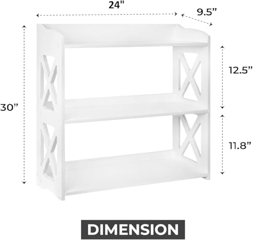 Image of White Bookshelf, Small Bookshelf for Small Spaces, White Bookcase for Bedroom, Small Book Shelf Bedroom, Living Room and Office (White, 3 Tier)