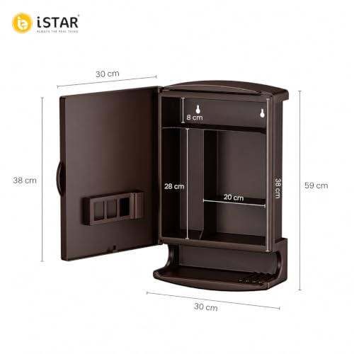 Image of iSTAR Bathroom Cabinet with Mirror | Multipurpose Storage Organizer with Mirror | Modern Wall Mounted Accessories for Bathroom, Kitchen and Home (Brown)