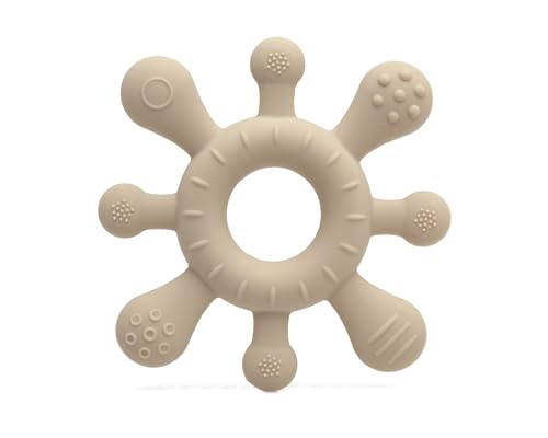 KIOKIDS | Mordedor de estrella interactivo | 100% silicona segura | libre de BPA y ftalatos | Varias texturas para estimular | Diseño ergonómico para bebés | Fácil limpieza | Beige