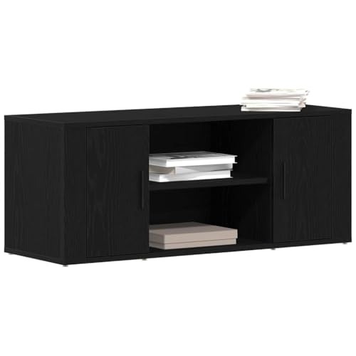 vidaXL TV Cabinet Black oak 100 x 35 x 40 cm Engineered wood, Modern Living Room, Functional Storage Cabinet, Low Profile Media Console, Stylish Tv Stand, Contemporary Organizational Piece