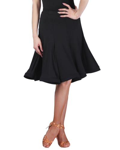 DAIHAN Women Solid Color Latin Practice Skirt Professional Rumba Latin Dance Skirt Competition Ruffle Ballroom Samba Tango Fish Tail Party Skirt Black