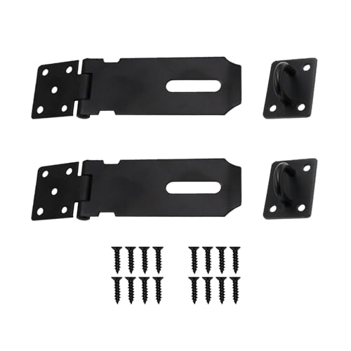 Image of HLMOptimo Padlock Latch Lock 4 Inch Stainless Steel Hasp Lock Latch Matte Black Door Lock Hasp Latch with Screws for Door Shed Cabinet 2 Packs (2, 4 inch)