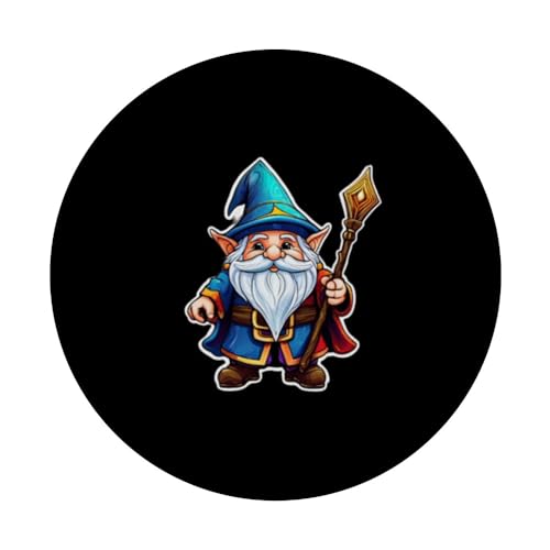 Magical Gnome Wizard Illusionist Fantasy Beard Sketch PopSockets Swappable PopGrip, Black - Image 3