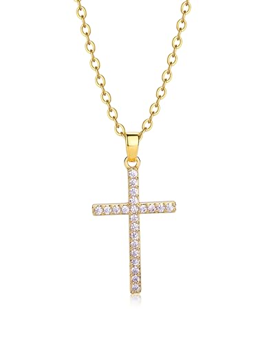 BodyBonita Collar Cruz Mujer, Hipoalergénicos Collar Mujer, Colgante Cruz Simple Cadena con Zirconia Cúbica, 16K Chapado en Oro/Plata 925 Chapado Gargantillas Bisutería Moda G-B