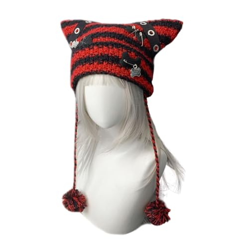 Bonnet tricoté avec oreilles de chat pour fille anti courant d'air doux et chaud