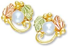 Black Hills 10K Gold Pearl Earrings from Landstroms, 3-3.5 mm Pearls, 12k Gold Leaves
