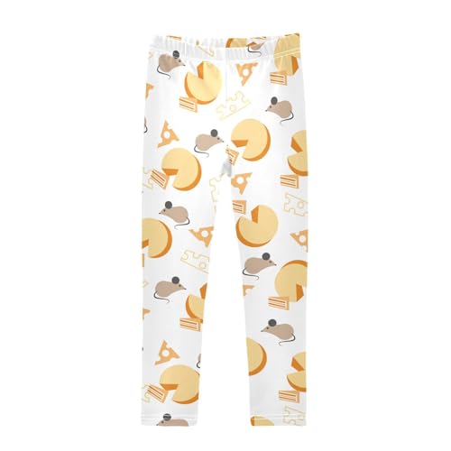 Mice and Cheesy Girls Leggings,Workout Leggings for Girls Toddler Athletic Leggings Size for 3-10T