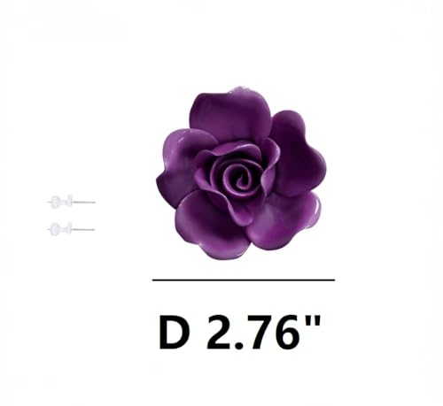 Image of Ceramic Flower Wall Art Decor, Artificial Flower Wall Sculpture,Handmade Ceramic Flowers for Home,Hallway,Living Room, Kitchen,Bathroom (Purple,Rose, 2.76 inch)