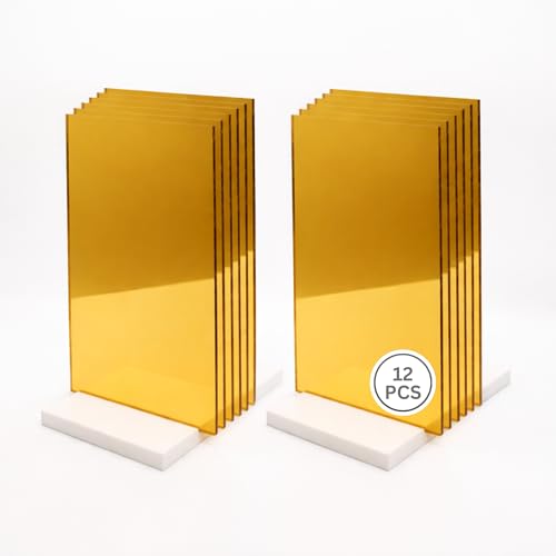 Image of Colorful Acrylic Sheets 8x12 (Pack of 6) - 0.11 Inch Thick Sheets for Arts & Crafts, DIY Projects | Easy to Cut w / CO2 Laser Cutting & Engraving (Gold Mirror Acrylic Sheet 8x12 (Pack of 12))