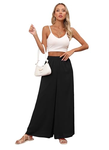 Women's Chiffon Dress Palazzo Pants Beach Wide Leg Elastic Waist Trouser Elegant Flowy High Waisted Ladies Lounge3