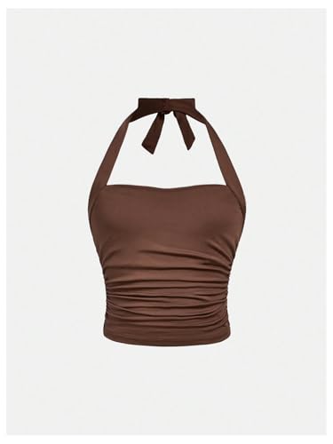 Image of SOLY HUX Girl's 2 Piece Halter Tank Top Leopard Print Ruched Tie Backless Sleeveless Y2k Tops