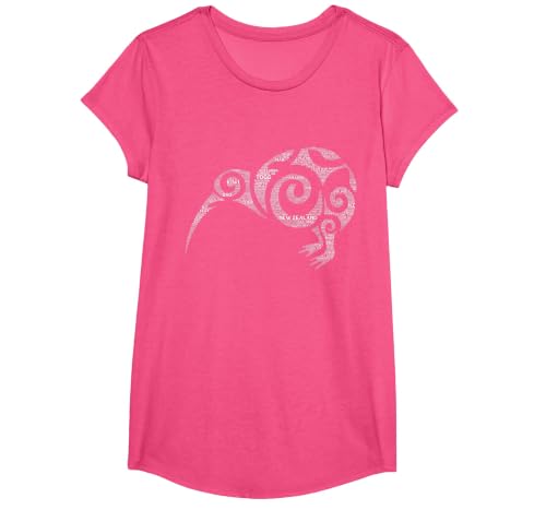 NZ Kiwi Maori Word Art Aotearoa Tribal Bird Icon New Zealand T-Shirt, Girls, Pink Heather, X-Small