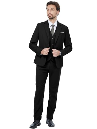 Mens 3 Piece Slim Fit Suits Tuxedo Suit Set Solid Prom Wedding Suits Two Button Blazer Jacket Vest Pants with Tie3
