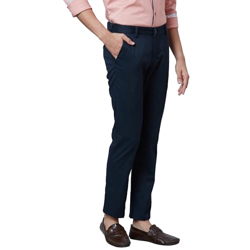 Image of Park Avenue Men's Regular Fit Mid Rise Neo Fit Cotton Blend Solid Pattern Flat Front Casual Chinos