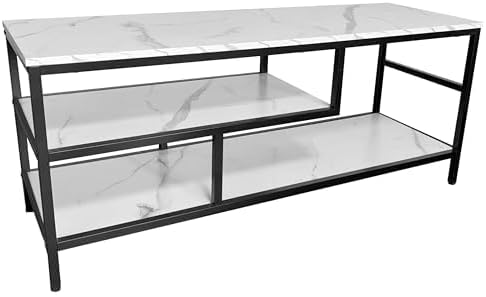 Miniatura 9 de AT-VALY Soporte de TV de 3 niveles con estantería abierta de almacenamiento para sala de estar, dormitorio, 47 pulgadas