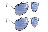 American Flag Aviator Sunglasses Glasses Gift Box (2 Pairs Gunmetal, USA FLAG)