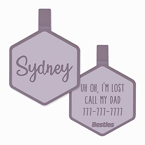 Besties Pets Classic Heather Purple Customized Silicone Pet ID Name Tags for Collars - Silent and Jingle Free - Ships Fast from California- Custom Designs for Dogs - Personalized - Laser Engraved