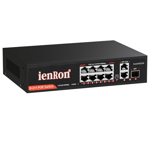 Image of 8 Port Gigabit PoE Switch, 2x Gigabit Uplinks, 1x SFP+ Slot, 120W,15W Per Pert, 802.3af, Metal Housing, 6KV Surge, VLAN, Plug & Play, Fanless for IP Cameras, AP, Business