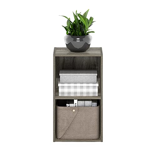 Image of Furinno PASIR Book Shelf, 2-Tier Modern Bookshelf, Open Shelves Bookcase 9 x 12 x 21, Easy Assembly, for Living Room, Bedroom, Home Office, French Oak