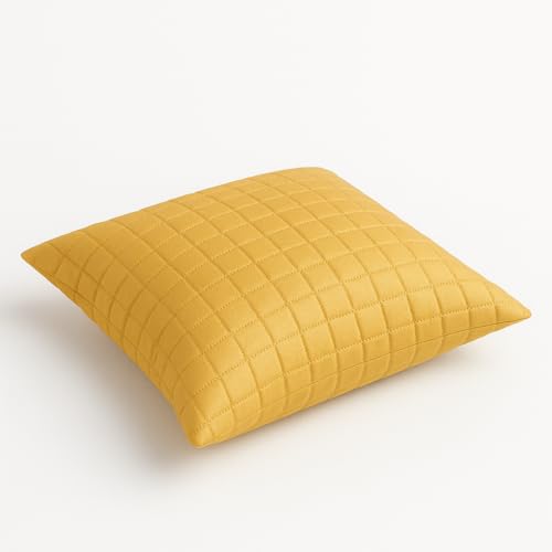 Image of Premium Quilted Cushion Cover 16x16 Inch - Dupion Silk Blend - Soft & Durable Decorative Pillow Cover for Sofa, Bed, Living Room - Set of 5 pc (Wood)