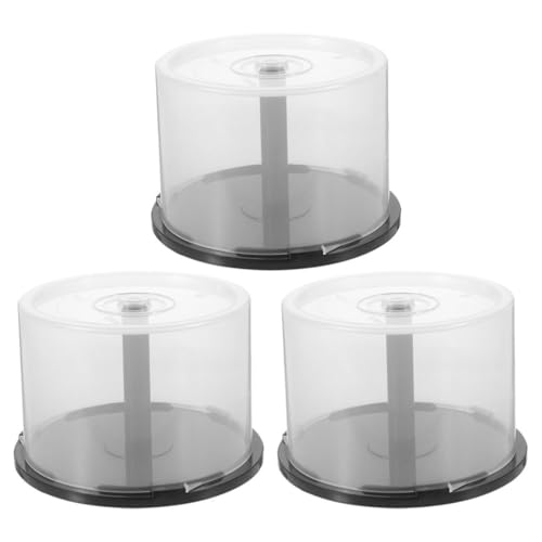 LIFKOME 3pcs CD/DVD Cake Box Spindle 50 Disc Clear Storage Box with Base Empty Disc Organizer CD DVD Cake Box Storage Bucket for CD Collection