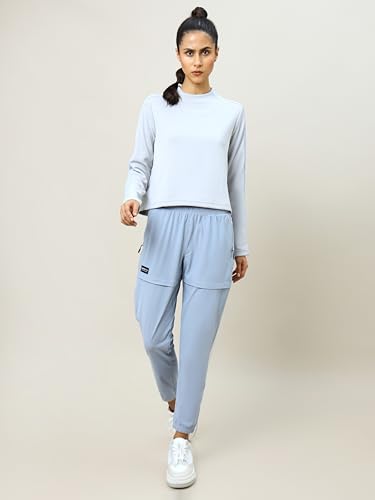 Image of TECHNOSPORT Womens Polyester Crew Neck Slim Fit Color Blocked Crop Sweatshirt Quick Dry & Antimicrobial
