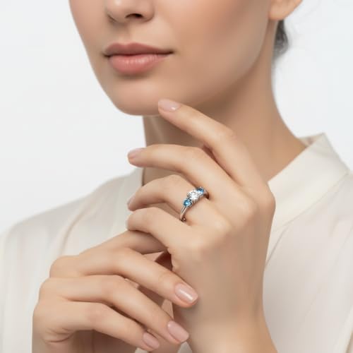Image of Choose Your Gemstone Classic Three Stone Ring 925 Sterling Silver Round Shape 3 Stone Engagement Rings Everyday Jewelry Wedding Jewelry Handmade Gifts for Wife US Size 4 to 12