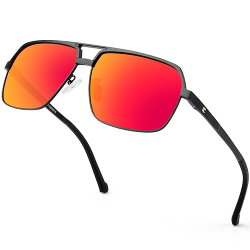 BIRCEN Polarized Sunglasses for Men-UV Protection Metal Square Trendy Glasses with Classic Retro Style