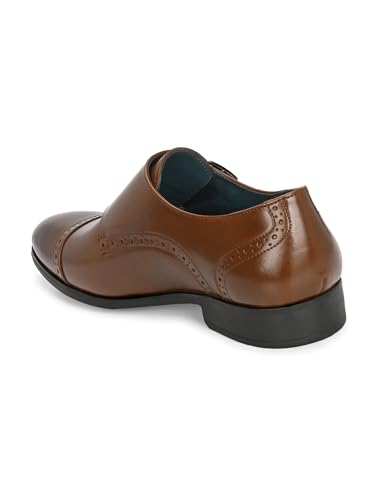 Image of San Frissco Men's Formal Monks Shoes with Buckle Perforated Letherette Double Strap Lace-Up Business Shoes for Office /Comfortable Footwear with Non-Slip TPR Sole for Wedding and Parties