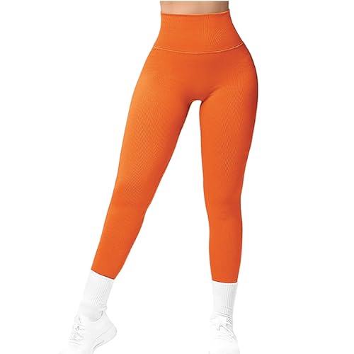 Pantalones de yoga de punto color melocotón con cuello en V y cintura elástica, ideales para deportes, correr y fitness mochilas para la escuela, naranja, L