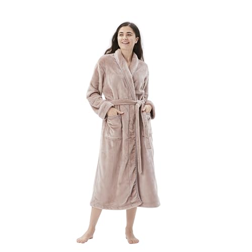 COOVA Premium Robe for Women – Plush Soft Robe, Fluffy, Warm, Long Fleece Bathrobe,Medium Taupe