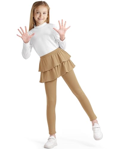Girls Leggings with Skirts School Uniform Athletic Stretchy Tutu Pants Kids Warm Ruffle Clothes 2-Pack2