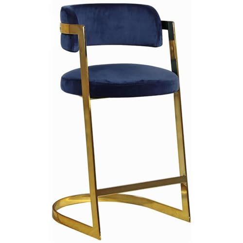 Meridian Furniture 796Navy-C Stephanie Collection Modern - Taburete tapizado de terciopelo contemporáneo con base de acero inoxidable dorado intenso, azul marino, 50.8 cm de ancho x 55.9 cm de