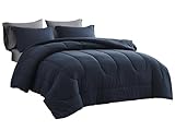 Maple&Stone Full Size Comforter Set 7 Pieces Bed in a Bag - Down Alternative Bed Set with Sheets, Pillowcases & Shams, Soft Reversible Duvet Insert, Navy