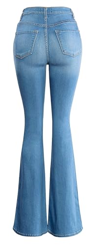 Jack David Womens Junior 70s Trendy Slim Fit Flared Bell Bottom Denim Jeans Pants (0, Blue N678HW)3
