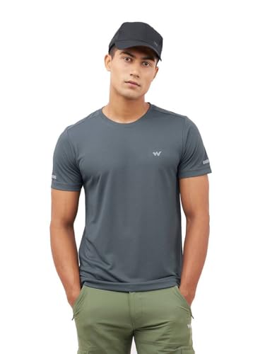 Image of Active Crew Neck Solid T-Shirt -Navy Blue