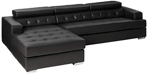 Furniture of America Alair Bonded Leather Sectional Sofa with Adjustable Headrests, Black