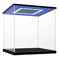 Huijintao Clear Acrylic Display Case with Light for Collectibles, Wood Base Assemble Box Storage Box Dustproof Showcase for Toys Collectibles（14×14×14inch；35×35×35cm）