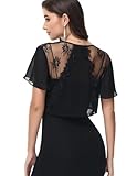 Kate Kasin Women Shrug for Formal Dress Lace Bolero Shrug Chiffon Short Sleeve Shrug Dressy Black L