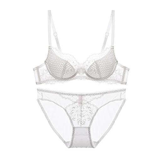 Soutien-gorge push-up et culotte blanche 90D en dentelle WENJUN