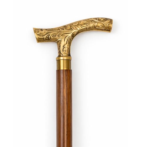 Image of ITOS365 Premium Wooden Walking Stick for Men & Women | Detachable 3-Piece Cane with Brass Designer Handle | Travel-Friendly Support Stick with Anti-Slip Rubber Tip