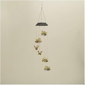 Gerson International Solar Lighted Bee Wind Chime, 29.5-inch Height