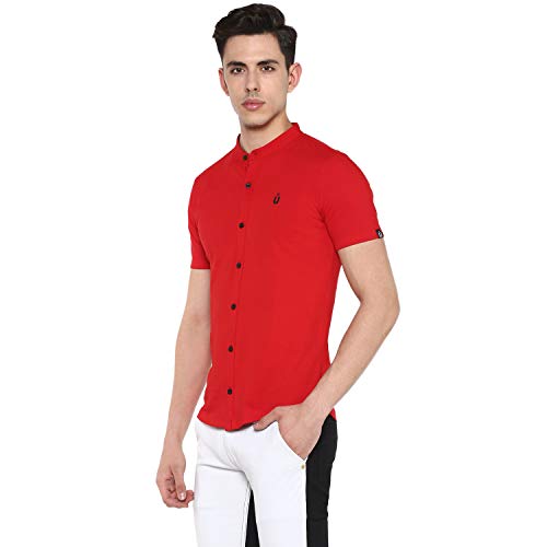 Image of Urbano Fashion Men's Solid Cotton Slim Fit Polo Shirt with Mandarin Collar