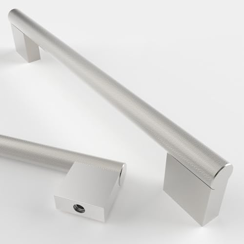 6個パック 10インチ (254mm) つや消しサテンニッケル キャビネット取っ手 ギザギザキャビネットハンドル キッチン ハードウェア 食器棚ハンドル 引き出し ドレッサープル