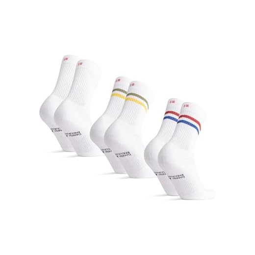 DANISH ENDURANCE Calcetines de Tenis Performance Crew 3 Pares (Multicolor: 1 x Rayas Rojas/Azules, 1 x Blanco, 1 x Rayas Verdes/Amarillas, EU 39-42)