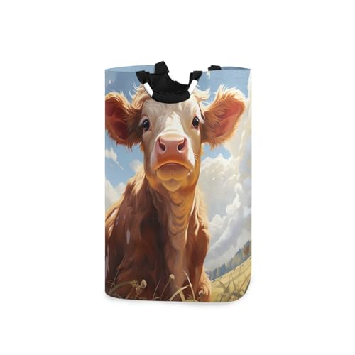 Jihqo Laundry Hamper Basket Cute Farm Cow Collapsible Nursery Storage Bin Waterproof Clothing Baskets for Home Bedroom Bathroom Washing Room